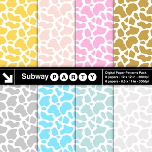 Pastel Color Cow Print Digital Papers. Cowhide in Pink Aqua Blue Gray Gold. Scrapbook / Party Printable / CANVA Background 8.5x11 12x12 JPG