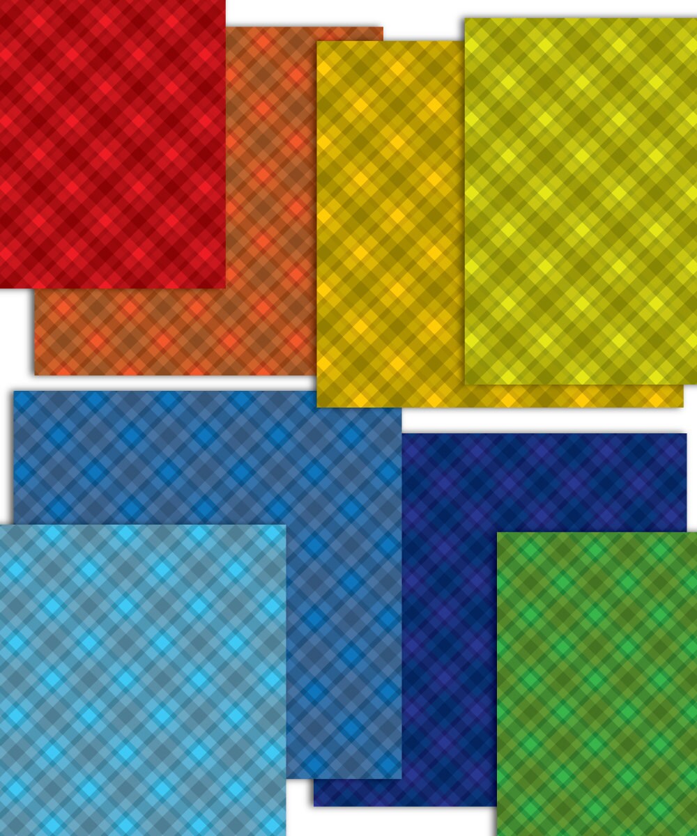 Plaid Pattern Digital Papers Pack in Rainbow Colors. Scrapbook / Party ...