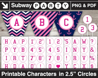 Printable Hot Pink Letters & Numbers in 2.5" Circles. Alphas for Party Banner College Sport Theme. Digital Clipart. Png Pdf CANVA Elements