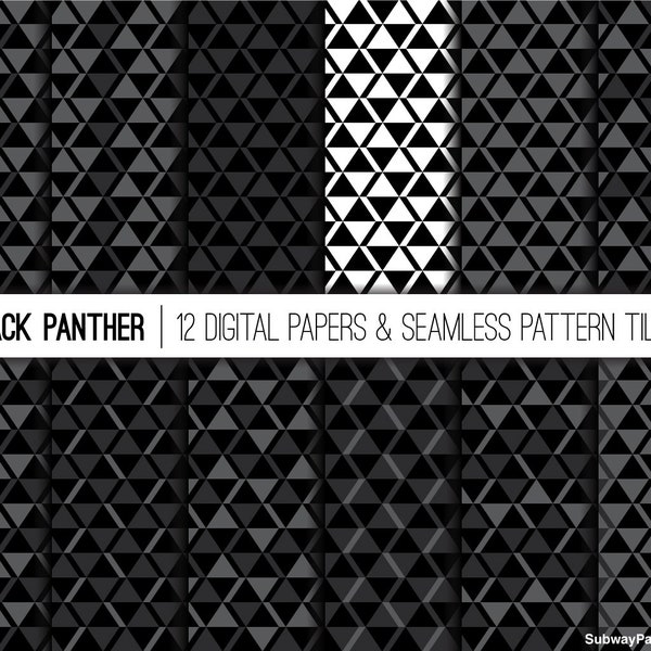 Black Panther Seamless Patterns and Digital Papers 12”x12” scrapbook & 8"x11" party papers JPG. African Tribal Geo Prints. CANVA Background