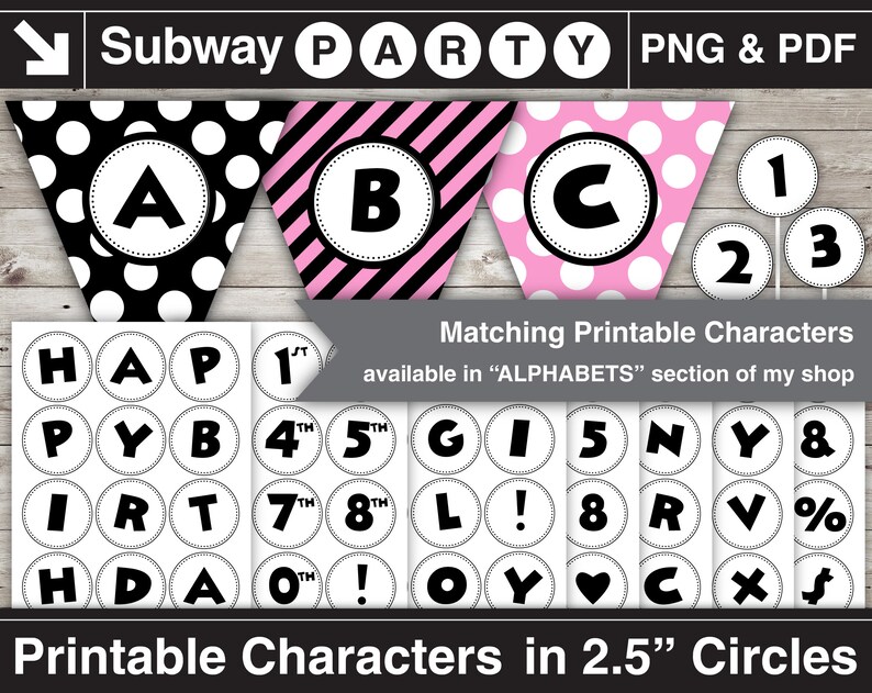 May include: Printable alphabet and number characters in black and white on a white background. The characters are in 2.5 inch circles. The characters include letters A, B, C, H, P, Y, I, R, T, D, O, G, L, N, V, X, and numbers 1, 2, 3, 4, 5, 7, 8.  The characters are available in the "ALPHABETS" section of the shop.