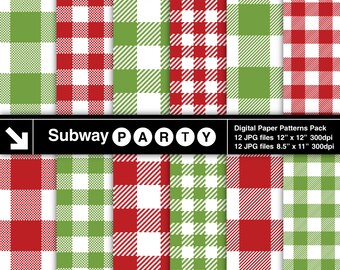 Christmas Red Green Buffalo Check and Gingham Plaid Digital Papers. Scrapbook / Party Papers 8.5x11 & 12x12 jpg INSTANT DOWNLOAD