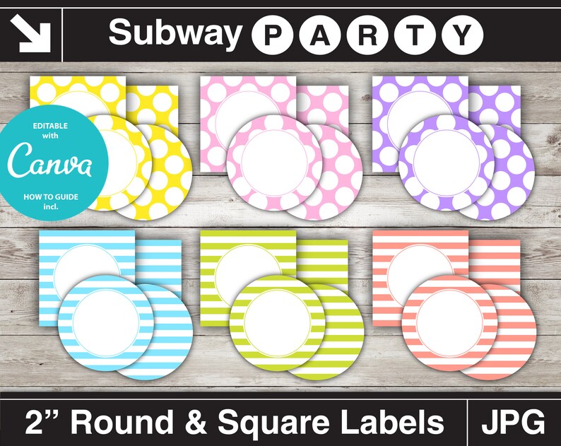 Printable Easter Party Circles and Squares 2 / Cupcake Toppers / Blank Labels, Tags. Dots & Stripes. Add Your Own Text DIY INSTANT DOWNLOAD image 1