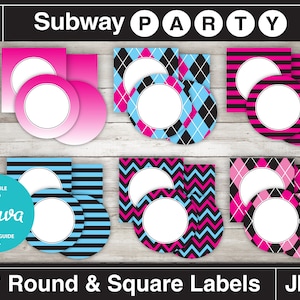 Printable Pink Monsters Party 2&quot; Party Circles and Squares / Cupcake Topper / Blank Labels, Tags. Add Your Own Text DIY Jpg INSTANT DOWNLOAD