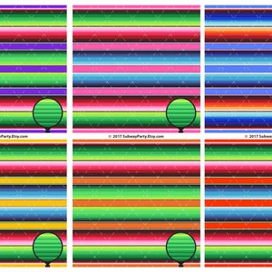 Puede incluir: Una hoja imprimible digital con seis im&aacute;genes coloridas de un patr&oacute;n tradicional de sarape mexicano. Cada imagen presenta un c&iacute;rculo en el centro, de color verde, naranja o rojo.