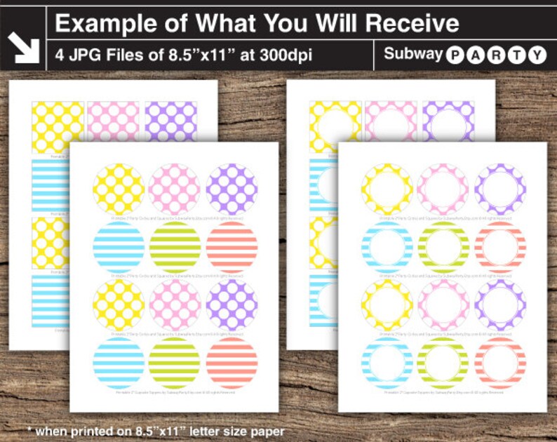 Printable Easter Party Circles and Squares 2 / Cupcake Toppers / Blank Labels, Tags. Dots & Stripes. Add Your Own Text DIY INSTANT DOWNLOAD image 2