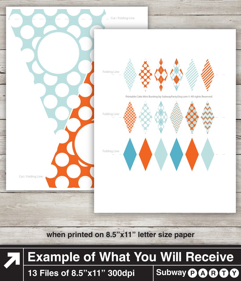 Pastel Aqua and Coral Orange Printable Banner and Mini Cake Bunting. Chevron, Argyle, Dots. DIY Editable Banner Blank Text. INSTANT DOWNLOAD image 4