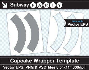 Cupcake Wrapper Template. Vector EPS, Photoshop Layered Psd, Transparent Png Files 8.5"x11". Diy Party Printable. INSTANT DOWNLOAD