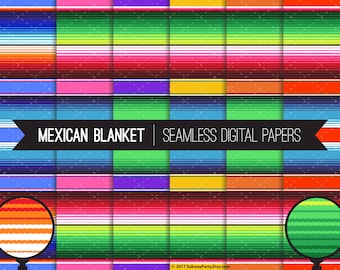 メキシカンブランケット セラペ ストライプ シームレス デジタルペーパー シンコ・デ・マヨやフィエスタ パーティー、スクラップブック用。12インチ x 12インチと8インチ x 11インチのJPGファイル。CANVA背景