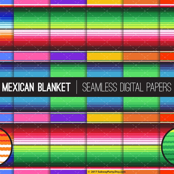 Mexican Blanket Serape Stripes Seamless Digital Papers for Cinco de Mayo or Fiesta Party, Scrapbook. 12"x12" & 8"x11" JPGs. CANVA Background