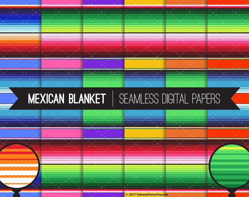 Puede incluir: Un conjunto de 8 papeles digitales con un patr&oacute;n de manta mexicana colorido. Los papeles son sin costuras y se pueden usar para una variedad de proyectos de manualidades.