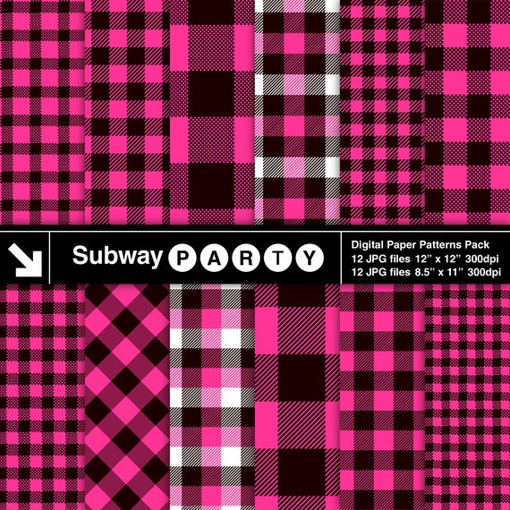 Hot Pink Buffalo Check Plaid Lumberjill Flannel Digital Papers. Girly Lumberjack Scrapbook / Party Papers 8.5x11 12x12 jpg INSTANT DOWNLOAD Il_570xn