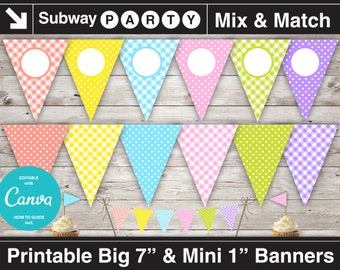 Easter Printable Banner and Mini Cake Bunting. Pastel Color Gingham & Polka Dots. DIY Editable Banner. Blank Text. Jpg INSTANT DOWNLOAD.