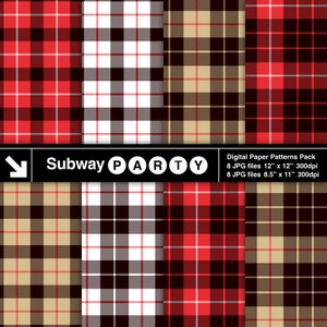 Plaid écossais en flanelle de bûcheron en rouge, noir, kaki et blanc. Carte d'invitation DIY / Scrapbooking Papiers numériques 8,5 x 11 / 12 x 12 jpg TÉLÉCHARGEMENT IMMÉDIAT