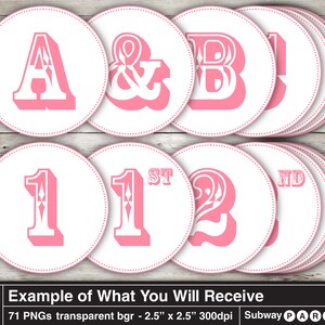 May include: Set of 71 pink and white printable circle labels with various letters and numbers. The labels are 2.5 inches in diameter and have a transparent background. The text on the labels includes "A", "&", "B", "1st", "1", "2nd", and "2".