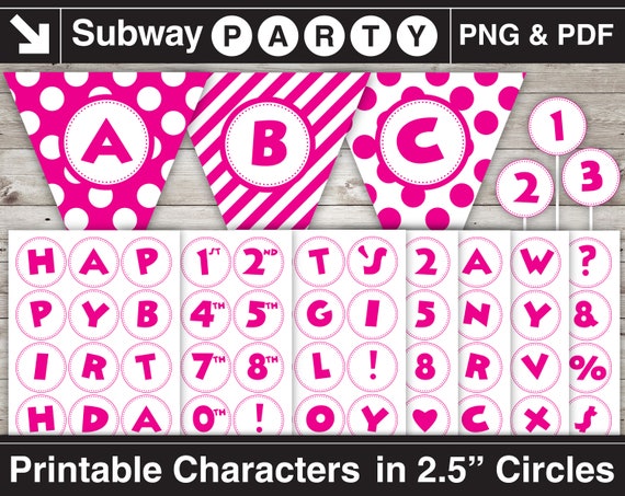 printable cartoon style hot pink letters numbers in 25 circles