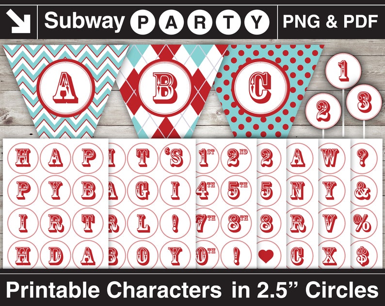 Printable Red Alphabet Letters & Numbers in 2.5" Circles. Characters for Party Banner, Cupcake Topper, Clipart. Png, Pdf CANVA Elements image 1