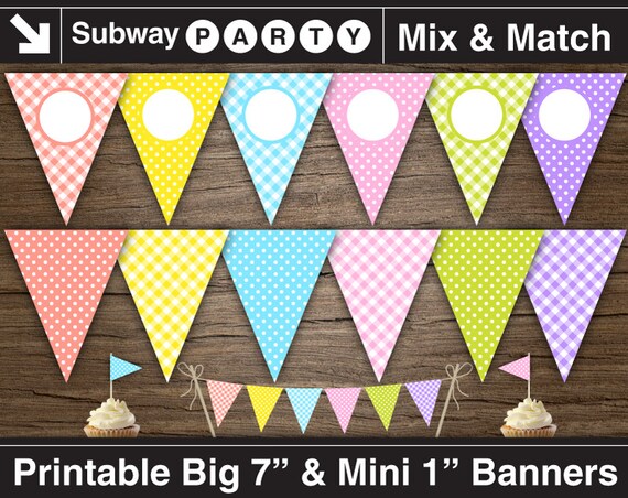 Easter Printable Banner And Mini Cake Bunting Pastel Color
