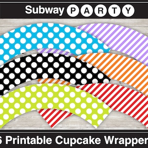 Multi Color Fun Party Printable Cupcake Wrappers / Cupcake Liners DIY. Polka Dots & Candy Stripes. INSTANT DOWNLOAD image 1