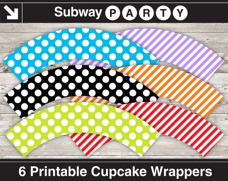 Multi Color Fun Party Printable Cupcake Wrappers / Cupcake Liners DIY. Polka Dots & Candy Stripes. INSTANT DOWNLOAD image 1