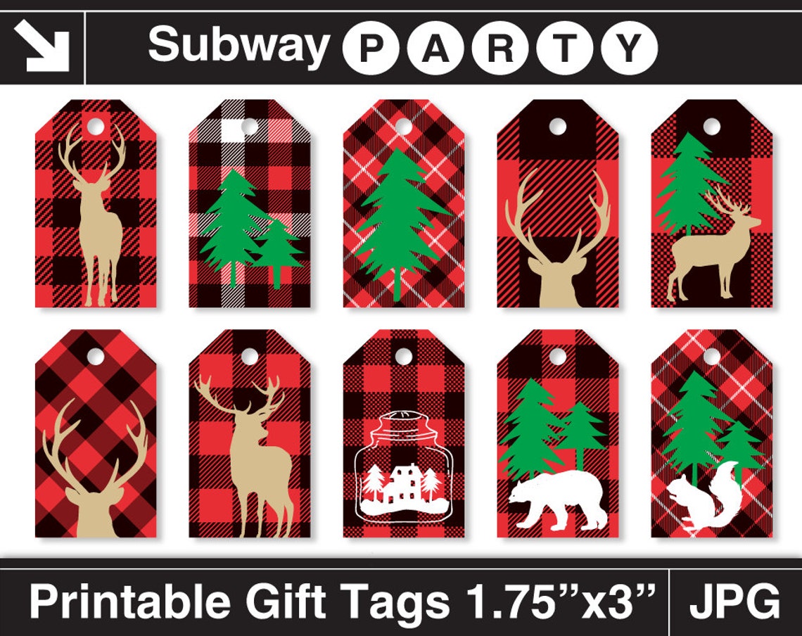 Rustic Christmas Gift Tags Printable. Red Buffalo Check Plaid - Etsy