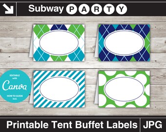 Golf Party Food Labels. Navy, Blue, Green Argyle, Stripes & Golf Balls. Printable Table Tents / Editable Buffet Cards INSTANT DOWNLOAD