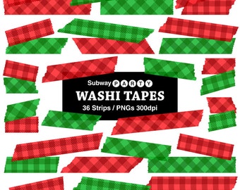 Christmas Red Green Gingham Digital Washi Tapes. Red Green Check Plaid Semitransparent Strips. Scrapbook Clipart. 36 PNGs. INSTANT DOWNLOAD