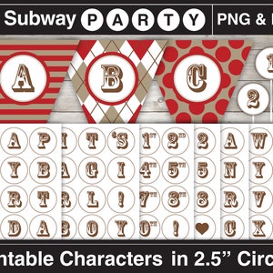 Chiffres et lettres de l'alphabet marron imprimables en cercles de 2,5 po. Caractères pour bannière de fête, décoration de cupcakes, cliparts. Éléments CANVA Png, Pdf image 1