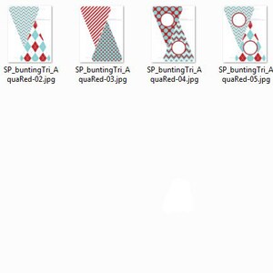 May include: Printable bunting flags with a red, white, and blue color scheme. The flags feature various geometric patterns, including polka dots, stripes, and chevron designs.