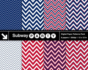 Red White Blue Patriotic 4th of July Nautical Chevron Digital Papers Pack. Scrapbook / Invites / Card DIY 12"x12" jpg. INSTANT DOWNLOAD