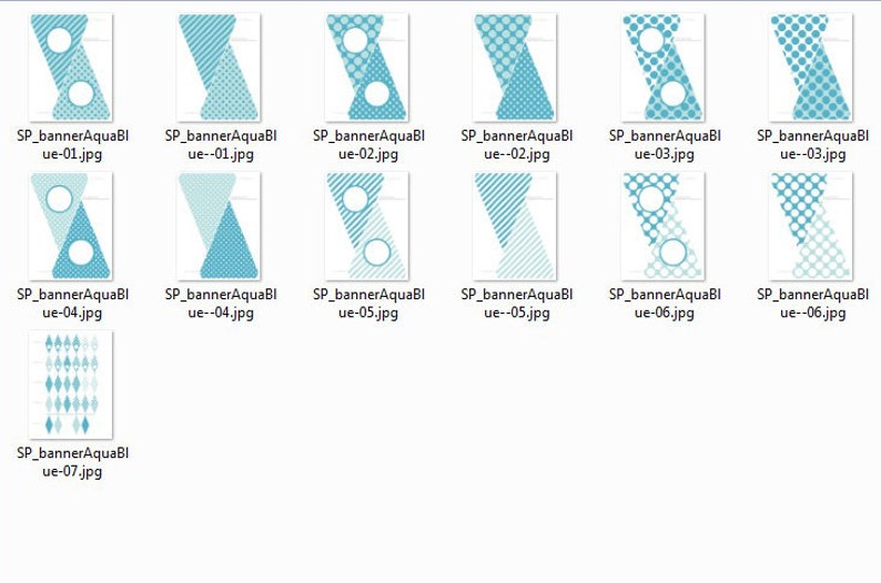 May include: A set of seven digital banner designs featuring various geometric patterns in shades of blue and white. The patterns include stripes, polka dots, and a combination of both.