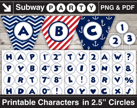 printable cartoon style navy letters numbers in 2 5 circles alphabet characters for party banner or clipart png pdf canva elements by subwayparty catch my party