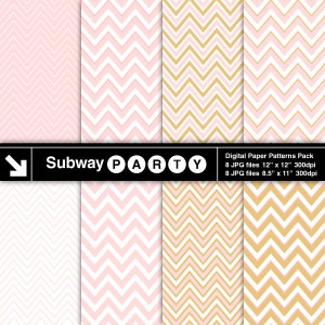 Papeles digitales Chevron rosa rubor y dorado. Rayas Chevron gruesas y finas. Álbum de recortes/Invitaciones DIY 8.5x11, 12x12 jpg. DESCARGA INSTANTÁNEA.