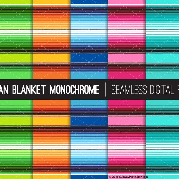 Mexican Blanket Serape Stripes Seamless Digital Papers for Cinco de Mayo or Fiesta Party Monochrome. 12"x12" & 8"x11" JPGs. CANVA Background