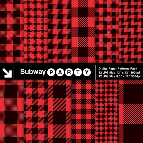 Red Black Buffalo Check Plaid Digital Papers. Christmas / Lumberjack Party Printable Papers 8.5x11 and Scrapbook 12x12 JPG INSTANT DOWNLOAD Il_570xn