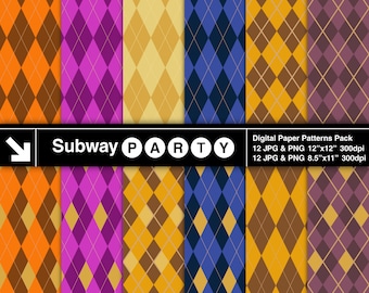Argylle Digital Papers in Navy Blue Gold and Purple. Scrapbook / Party Printable Papers / CANVA Background 8.5x11 & 12x12 JPG and PNG Files