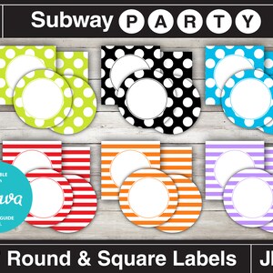 Printable Multi Color Fun Party 2&quot; Circles and Squares / Cupcake Toppers / Blank Labels, Tags 2in. Editable Jpg. INSTANT DOWNLOAD.