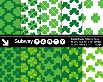 St Patrick's Day Lucky Shamrocks Digital Papers. Green Clover Leaf. Party Papers / Scrapbook 8.5x11 / 12x12 jpg. INSTANT DOWNLOAD.