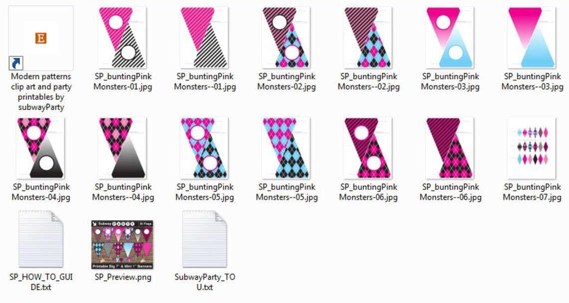 Printable Monster Dolls Party Banner & Mini Cake Bunting. Pink Black ...
