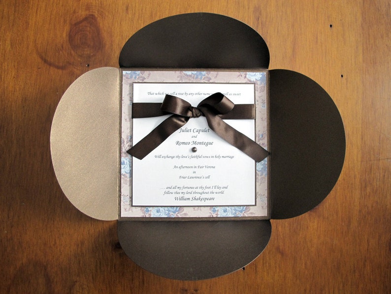 Petal fold Wedding/Shower/Party Invitation with Cascading Bow Detail image 5