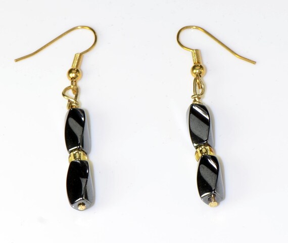 Black Magnetite With Gold Finish Hardware / Pierced Ear Rings - Etsy