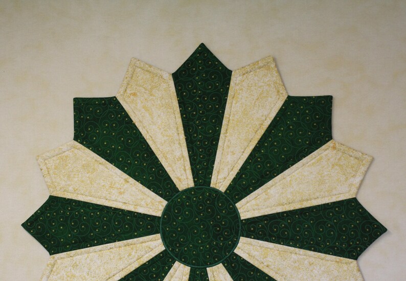 LARGE Quilted Table Topper Two Color Christmas Table Topper Starry Night Green with Gold Metallic