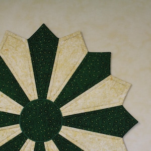 Table Topper, Large, Round, Two Color Christmas Table Topper &quot;Starry Night, Green with Gold Metallic&quot; Ready to Ship!