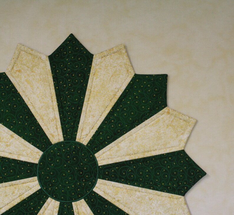 LARGE Quilted Table Topper Two Color Christmas Table Topper Starry Night Green with Gold Metallic