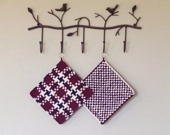 Potholder Set 156, Large, Set of Two, Heavy Duty Hot Pads, Trivets, Oven Pads, Red,White and Blue, Ready to Ship!