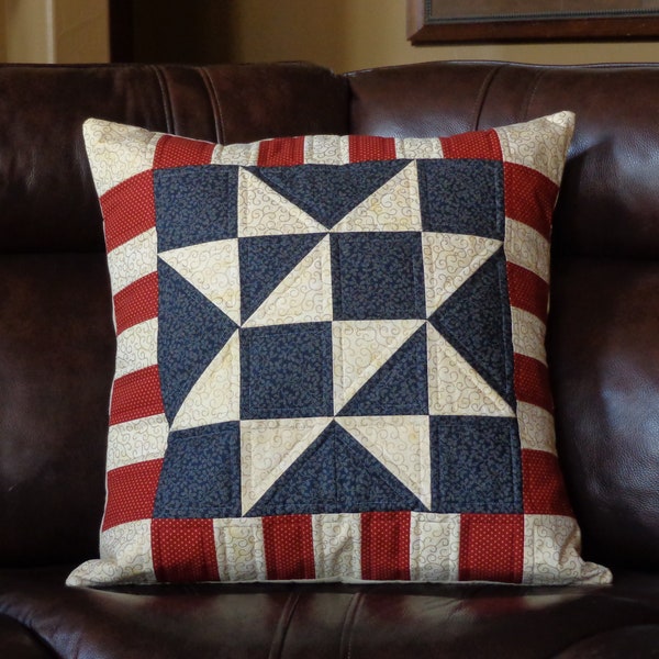 Pillow Cover, USA, Patchwork, Quilted, Patriotic, Home Decor, Gift, Handmade, Ready to ship, "Olde Glory" Pillow Cover