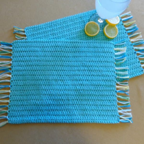 Placemats (10 1/2 x 13 inches) Crocheted, 100% Cotton, Snack Mats, Table Mats, Set of Two, Handmade, Ready to Ship, "Seabreeze"