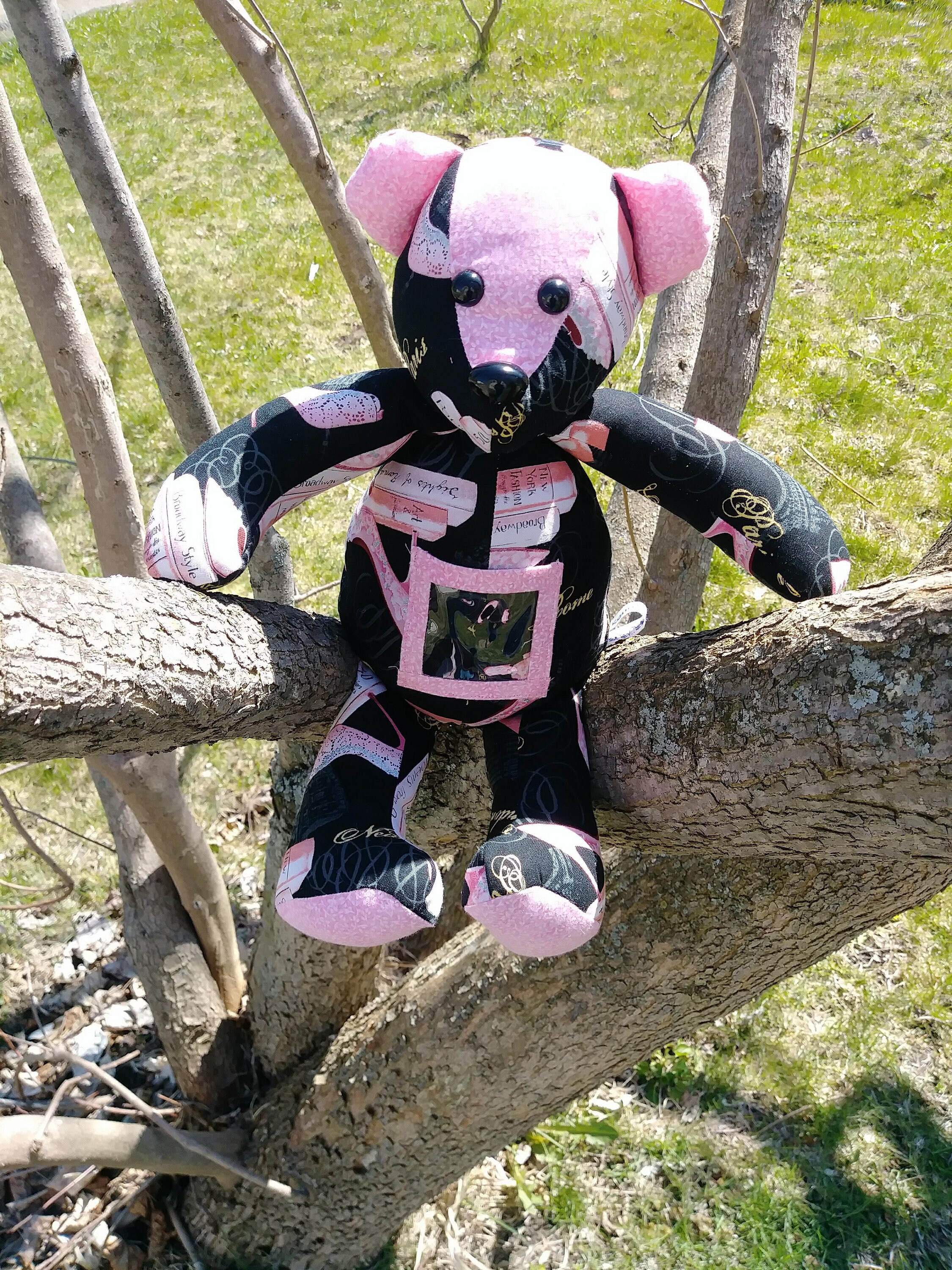 Pink And Black Memory Bear With Photo Frame