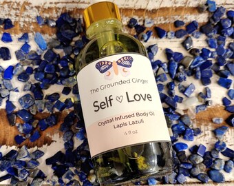 Crystal Infused Body Oil || Self Love Body Oil || Body Oil with Lapis Lazuli || Vegan Skincare || All Natural Skincare || Self-Care Gift