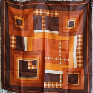 1970s Vintage Orange Geometric Scarf Acetate Twill Classic Retro &quot;Fresca&quot;